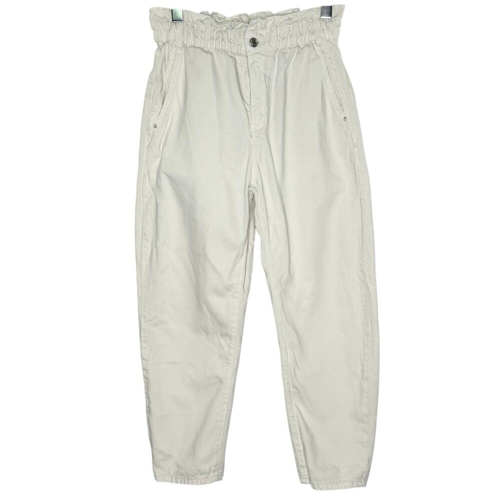 Zara Baggy Paper Bag High Waist Trouser Jeans 6 Ecru Ivory
